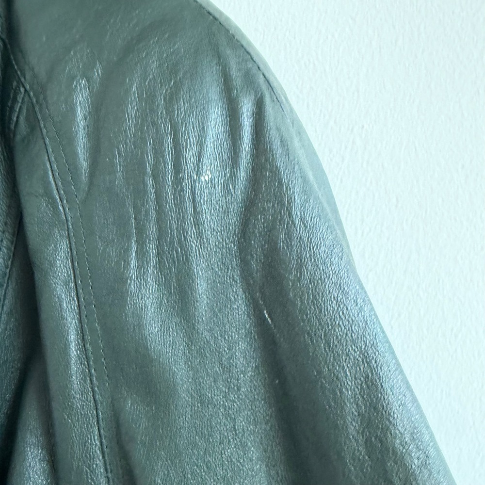 Vintage Maurices Forrest Green Genuine Leather Longline Trench Coat Size Small - Picture 12 of 14